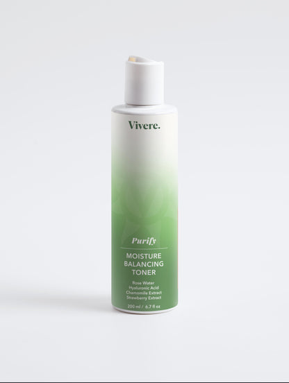 Vivere moisture balancing toner bottle on a white background